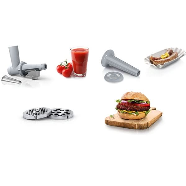 Masina de tocat carne BOSCH SmartPower MFW2515W, 1.7kg/min, 1500W, accesoriu carnati/suc de rosii, alb-gri WALTI