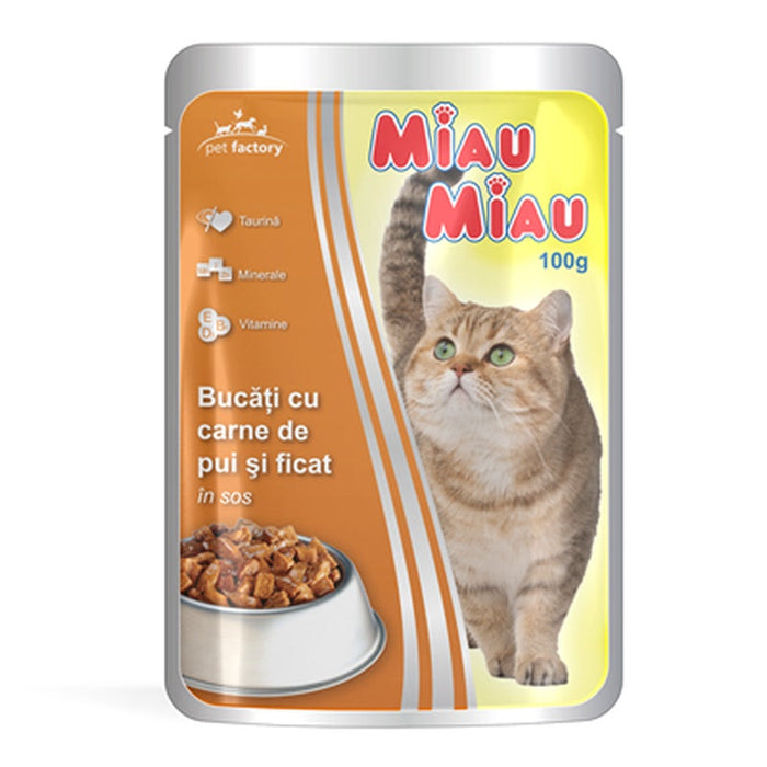 MIAU MIAU Hrana pentru Pisici cu Pui si Ficat in Sos 100 g WALTI