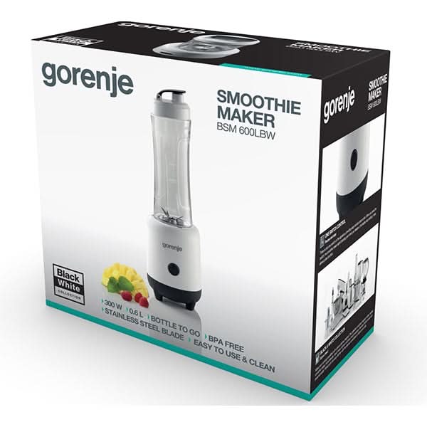 Mini blender GORENJE BSM600LBW, 0.6l, 300W, 1 treapta viteza, alb-negru WALTI