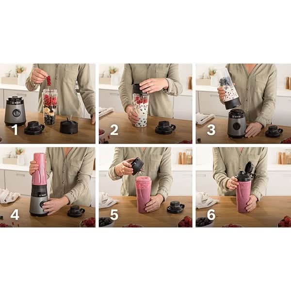 Mini blender BOSCH VitaPower MMB2111S, 0.65l, 450W, 1 treapta viteza, argintiu-negru WALTI