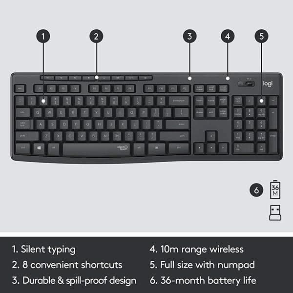 Kit tastatura si mouse Wireless LOGITECH MK295 Silent, USB, grafit WALTI