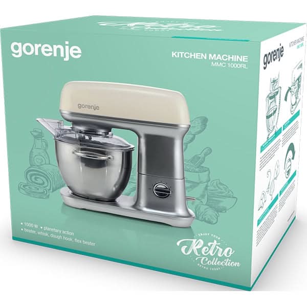 Robot de bucatarie GORENJE Retro Colection MMC1000RL, vas 4.5l, 1000W, 7 trepte viteza, argintiu-crem WALTI
