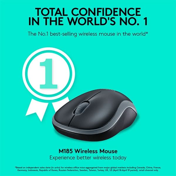 Mouse Wireless LOGITECH M185, 1000 dpi, gri WALTI