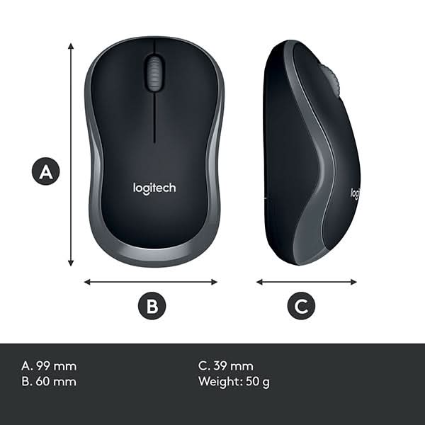 Mouse Wireless LOGITECH M185, 1000 dpi, gri WALTI
