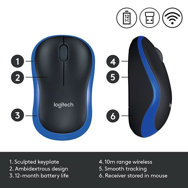 Mouse Wireless LOGITECH M185, 1000 dpi, albastru WALTI