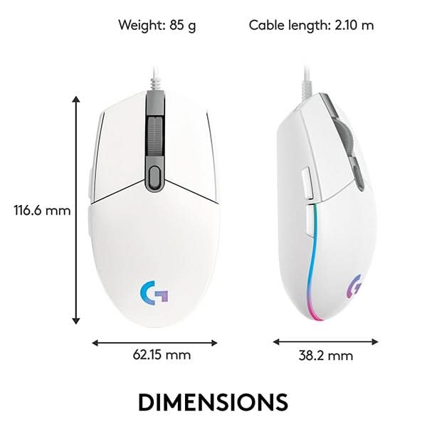 Mouse Gaming LOGITECH G102 LIGHTSYNC, 8000 dpi, alb WALTI