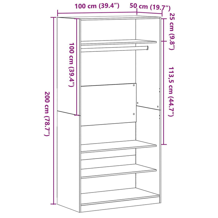 Dulap vidaXL negru, din stejar, 100x50x200 cm, din lemn prelucrat - WALTI WALTI