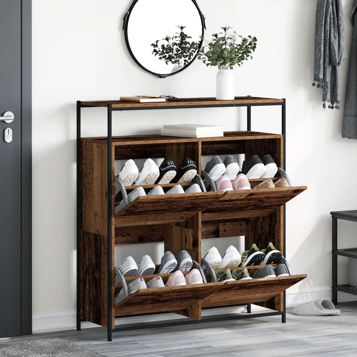 Cabinet pantofi cu 4 sertare pliante Lemn vechi 100x34x112 cm - WALTI WALTI
