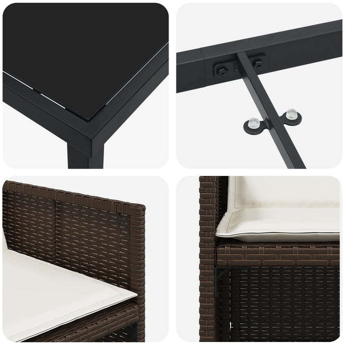 Set de masă pentru grădină cu perne - poliratan maro, vidaXL Masă de grădină neagră 140x80x73 cm - Sticlă securizată - WALTI WALTI