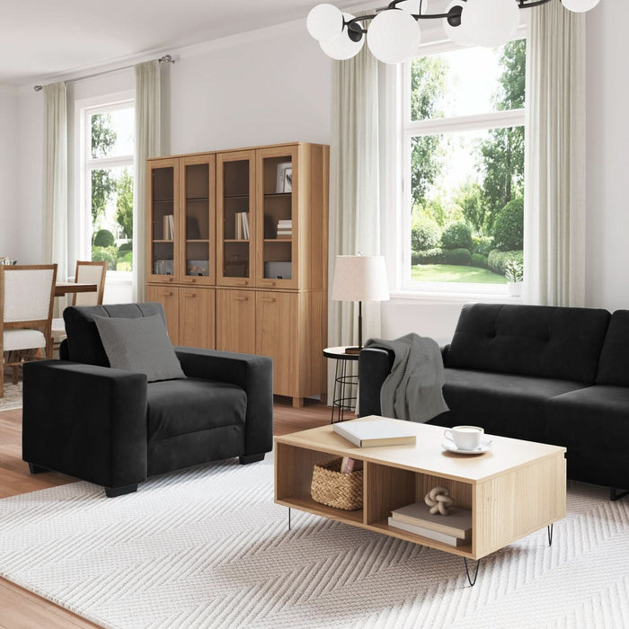 Set canapea, 3 piese, perne negre, catifea - WALTI WALTI