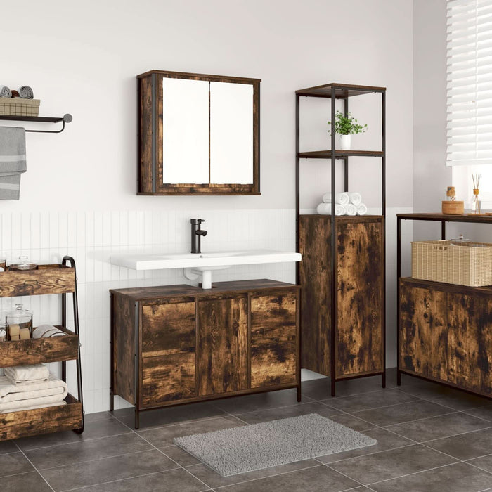 Set de baie din 2 piese, stejar fumuriu, lemn compozit - WALTI WALTI