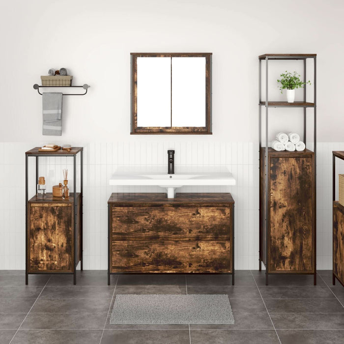 Set mobilier baie, 3 piese, stejar fumuriu, lemn prelucrat - WALTI WALTI