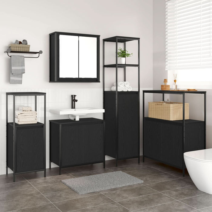 Set de mobilă pentru baie 5 piese vidaXL din lemn de stejar negru - WALTI WALTI