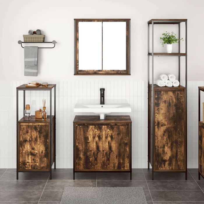 Set de mobilier pentru baie 3 piese din stejar fumuriu - Lemn prelucrat - WALTI WALTI