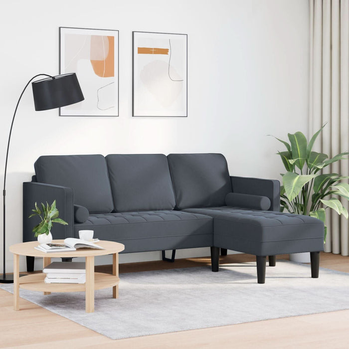 Canapea de grădină vidaXL cu bancă și perne în formă de L, catifea gri închis, Canapea cu 3 locuri vidaXL cu chaise în formă de L, 160 cm, catifea gri închis, Bancă vidaXL, 113 cm, catifea gri închis - WALTI WALTI