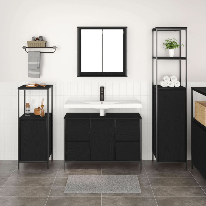 Set de mobilier pentru baie 3 piese - Stejar negru din lemn prelucrat - WALTI WALTI