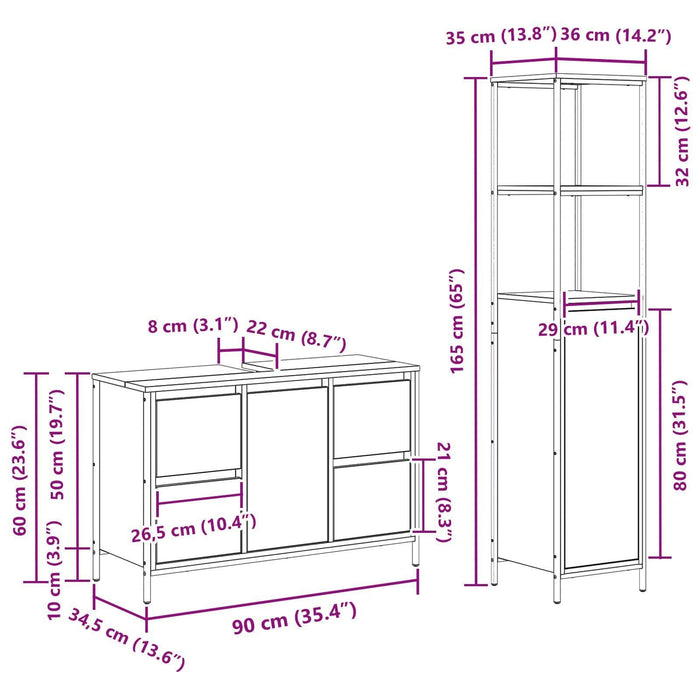 Set de mobilier pentru baie 2 piese vidaXL Gri Sonoma din lemn prelucrat - WALTI WALTI