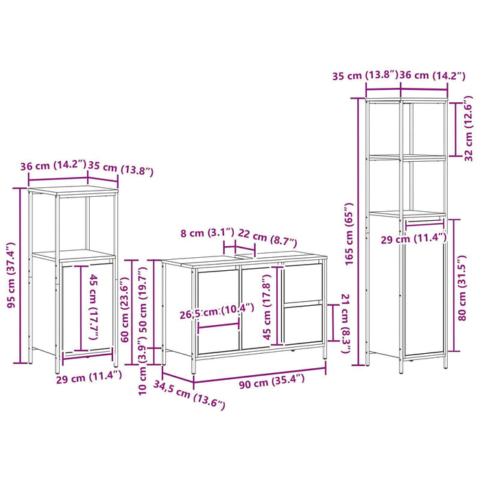 Set mobilier baie 3 piese lemn prelucrat gri sonoma - WALTI WALTI