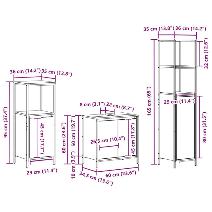 Set de mobilier pentru baie 3 piese din stejar fumuriu - Lemn prelucrat - WALTI WALTI