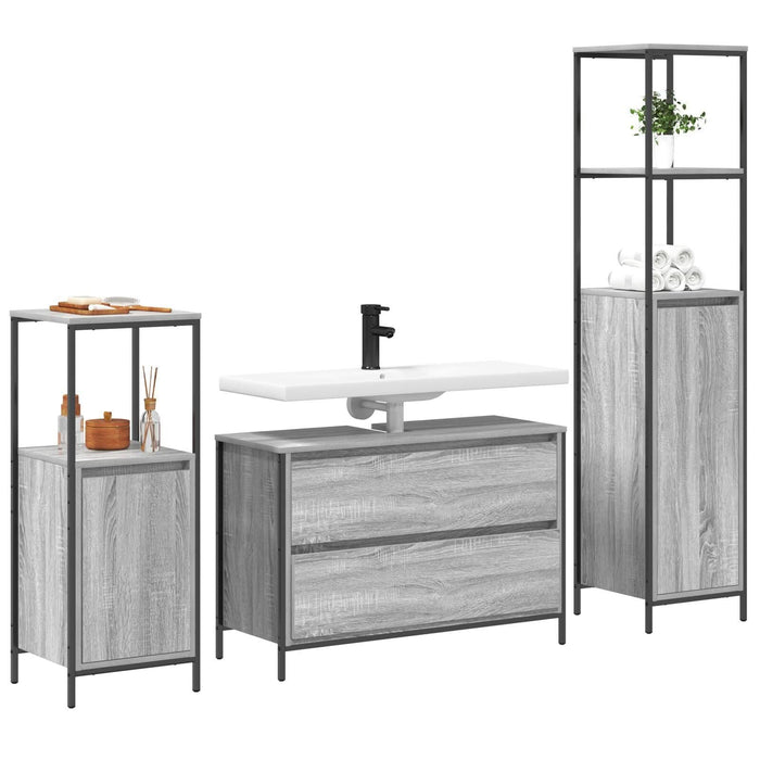 Set mobilier baie, 3 piese, gri sonoma, lemn prelucrat - WALTI WALTI