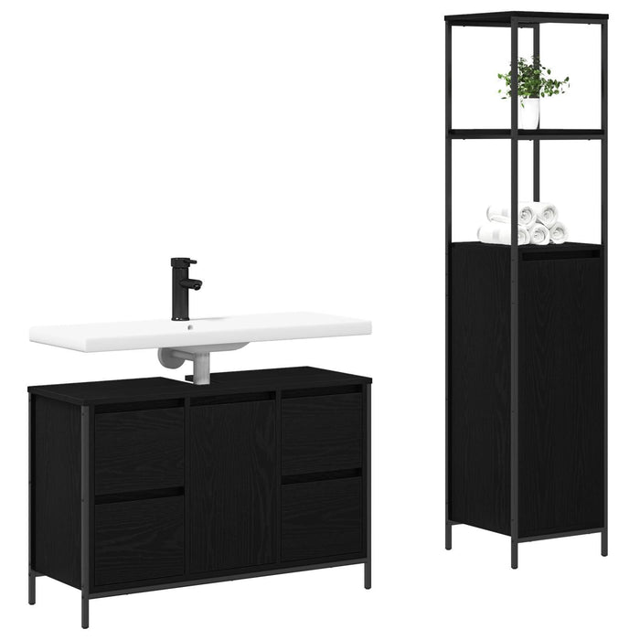 Set de mobilier pentru baie 2 piese vidaXL din lemn ingineresc, stejar negru - WALTI WALTI
