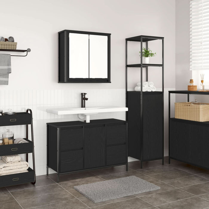 Set de mobilier pentru baie 2 piese vidaXL din lemn ingineresc, stejar negru - WALTI WALTI