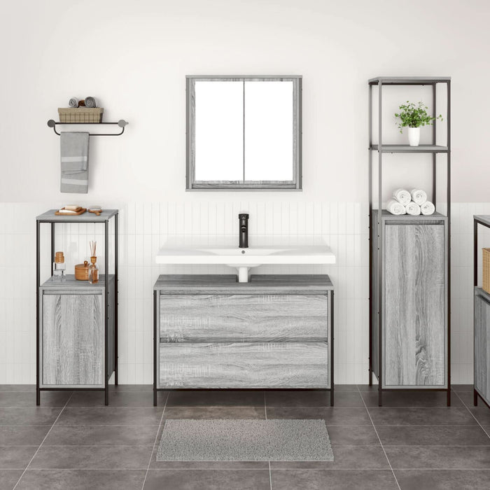 Set mobilier baie, 3 piese, gri sonoma, lemn prelucrat - WALTI WALTI