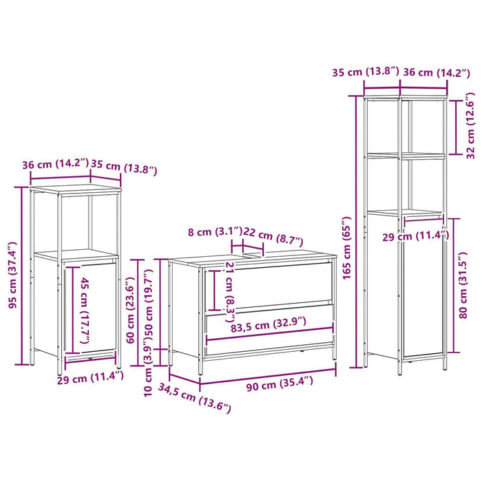 Set mobilier baie, 3 piese, stejar fumuriu, lemn prelucrat - WALTI WALTI