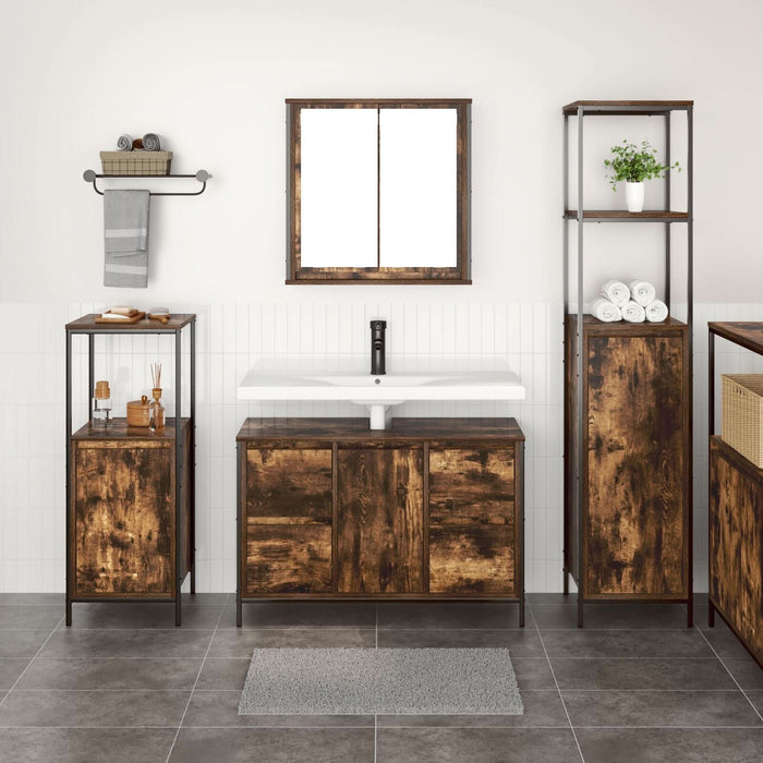 Set Mobilier Baie din Lemn Ingineresc Stejar Fumuriu - 3 Piese - WALTI WALTI