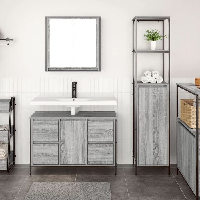 Set de mobilier pentru baie 2 piese vidaXL Gri Sonoma din lemn prelucrat - WALTI WALTI