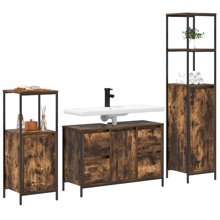 Set Mobilier Baie din Lemn Ingineresc Stejar Fumuriu - 3 Piese - WALTI WALTI