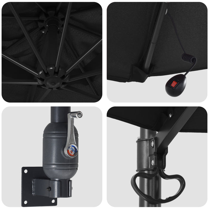 Parasol de Grădină Montat pe Perete cu LED-uri Negru 248 cm - WALTI WALTI