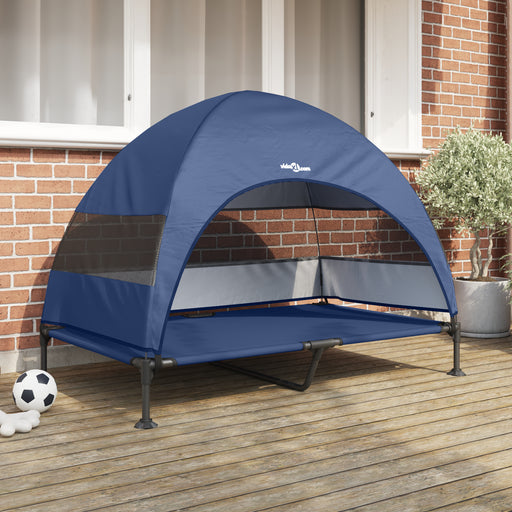 Pat pentru câini ridicat cu copertină detașabilă Bleumarin XL Oțel - WALTI WALTI