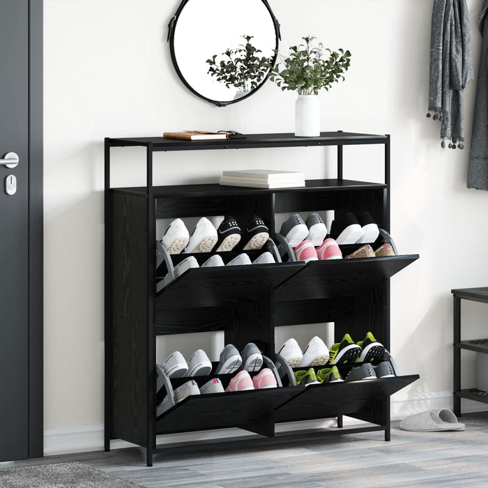 Cabinet pentru pantofi cu 4 sertare flip Black Oak 100x34x112 cm - WALTI WALTI