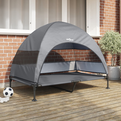 Pat pentru câini ridicat cu copertină detașabilă gri deschis XL oțel - WALTI WALTI