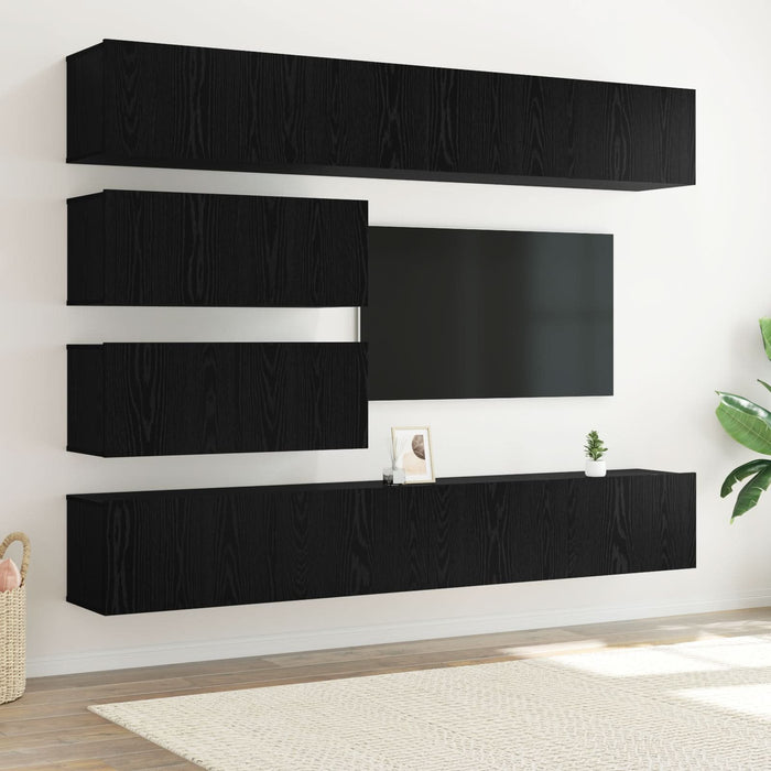 Set de 10 Piese pentru Cabinet TV - Montat pe Perete din Lemn Prelucrat Stejar Negru - WALTI WALTI