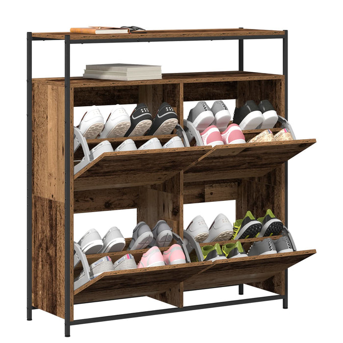Cabinet pantofi cu 4 sertare pliante Lemn vechi 100x34x112 cm - WALTI WALTI