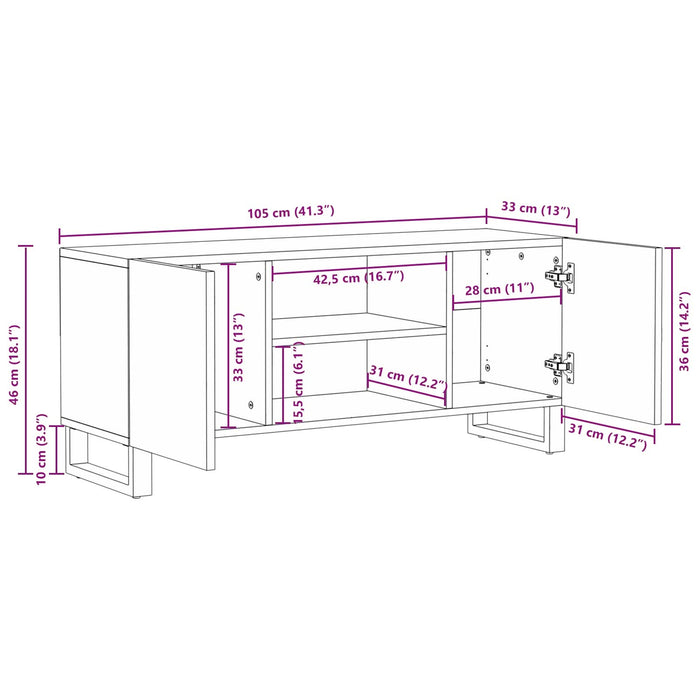 Cabinet TV 105x33.5x46 cm Lemn Masiv de Mango și Lemn Îngenunchiat - WALTI WALTI