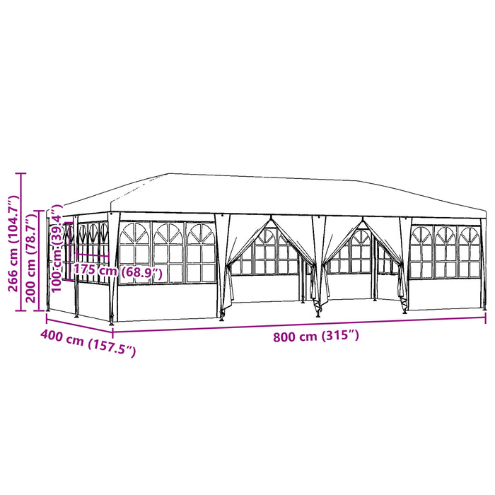 Cort de petrecere cu 12 pereți laterali albaștri 8x4 m PE - WALTI WALTI