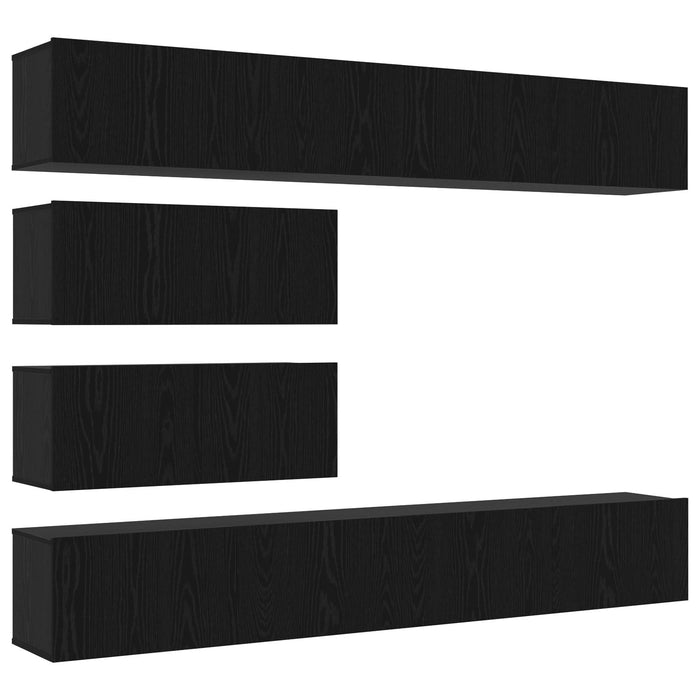 Set de 10 Piese pentru Cabinet TV - Montat pe Perete din Lemn Prelucrat Stejar Negru - WALTI WALTI