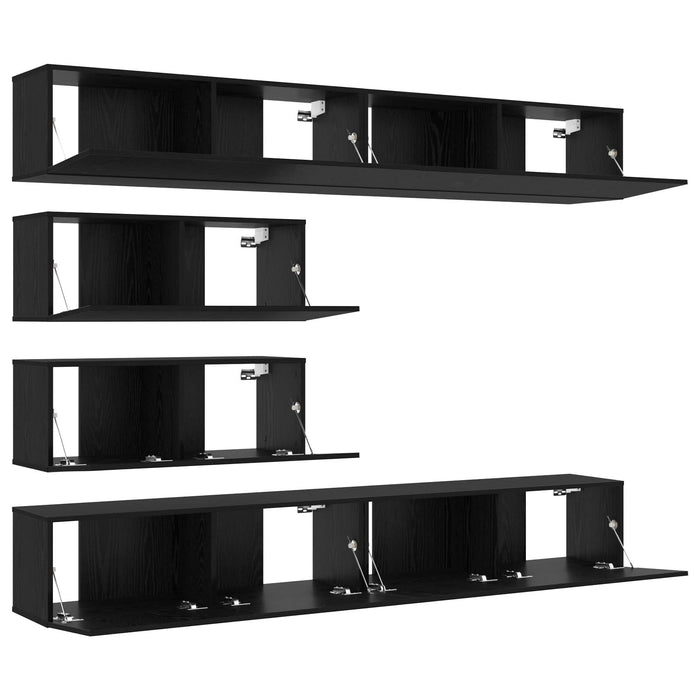 Set de 10 Piese pentru Cabinet TV - Montat pe Perete din Lemn Prelucrat Stejar Negru - WALTI WALTI
