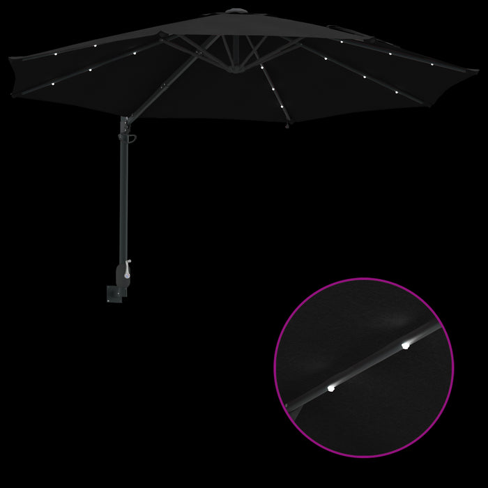 Parasol de Grădină Montat pe Perete cu LED-uri Negru 248 cm - WALTI WALTI