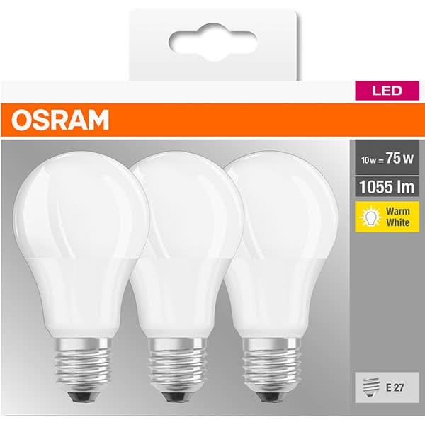 Set 3 becuri LED OSRAM A75, E27, 10W, lumina calda WALTI