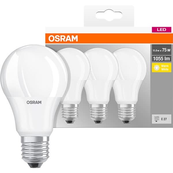 Set 3 becuri LED OSRAM A75, E27, 10W, lumina calda WALTI