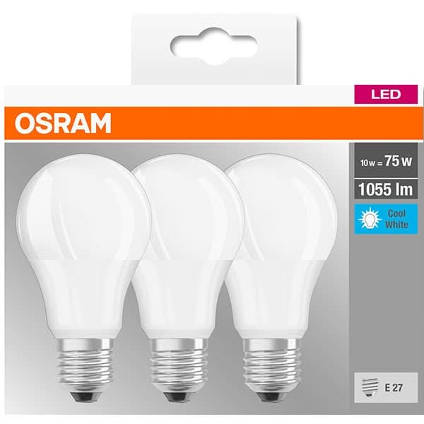 Set 3 becuri LED OSRAM A75, E27, 10W, lumina neutra WALTI