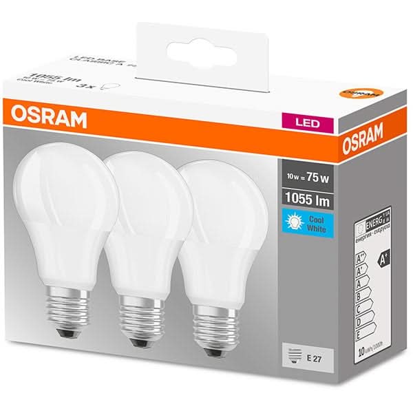 Set 3 becuri LED OSRAM A75, E27, 10W, lumina neutra WALTI