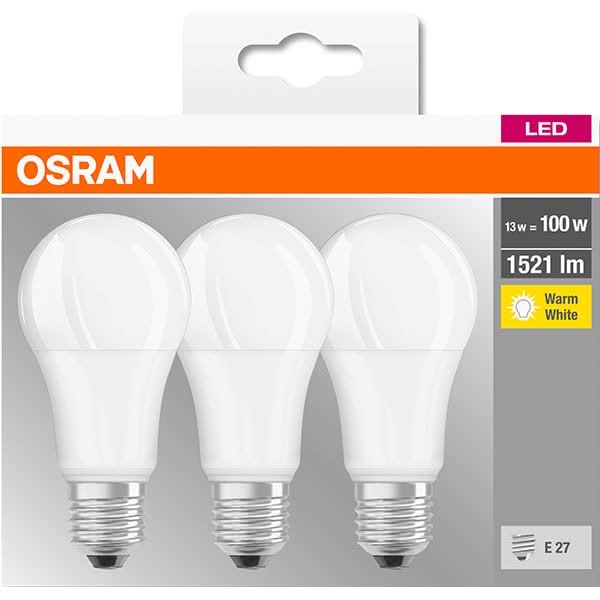 Set 3 becuri LED OSRAM A100, E27, 13W, lumina calda WALTI