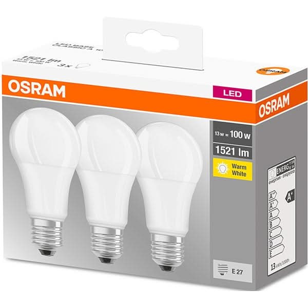Set 3 becuri LED OSRAM A100, E27, 13W, lumina calda WALTI