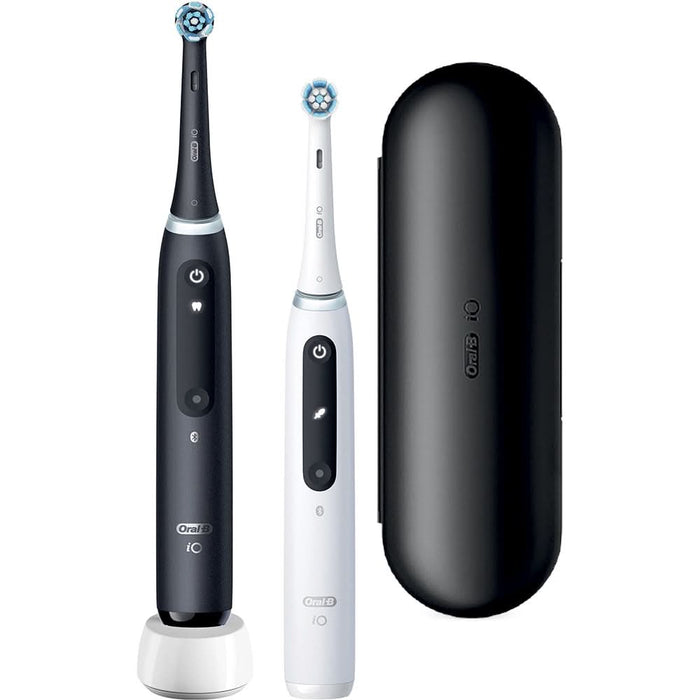 Set 2 periute de dinti electrice ORAL-B iO5, Bluetooth, 40000 pulsatii/min, Curatare 3D, 5 programe, 2 capate, alb-negru WALTI