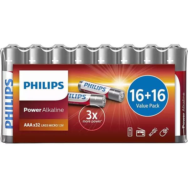 Baterii alcaline PHILIPS LR03, AAA, 32 bucati WALTI